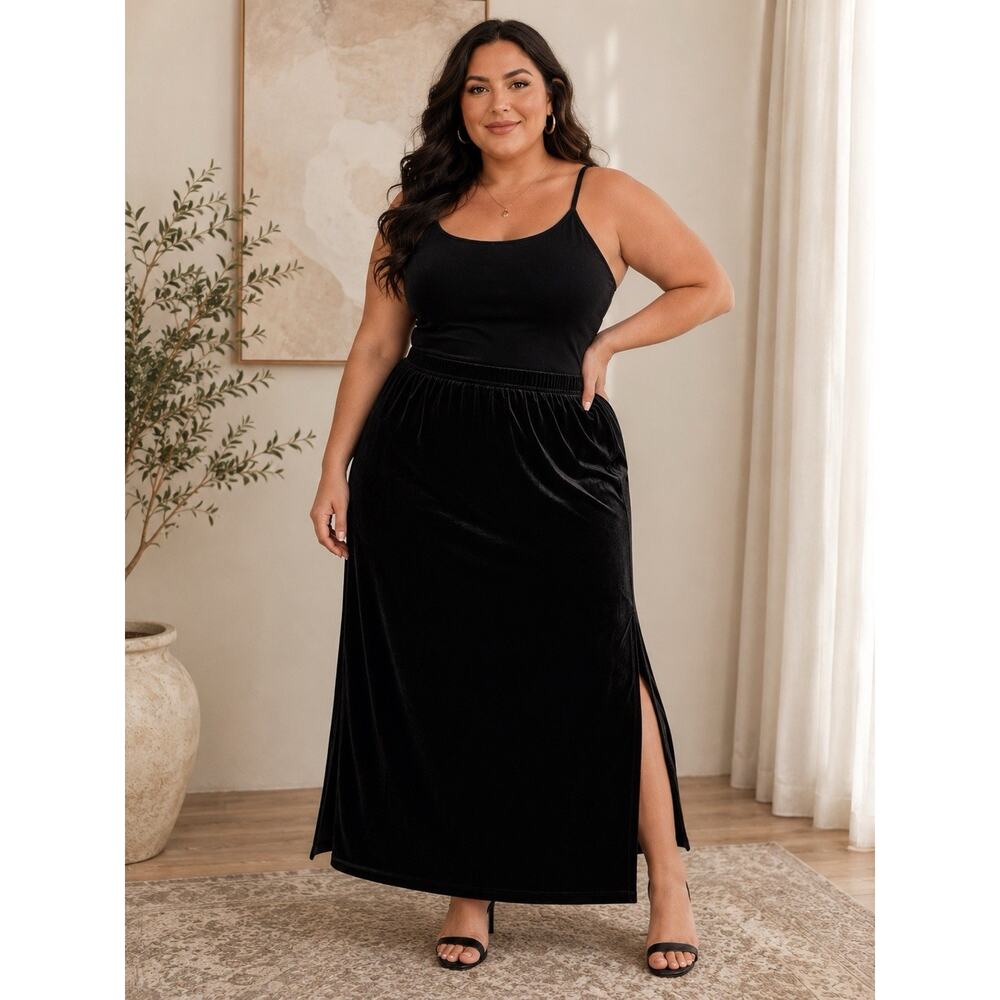 Mercer & Madison Black Velvet Maxi Skirt Slits Plus Size 1X Goth Dark Academia